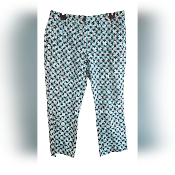 New York & Company Size 8 Cropped Blue and Black Geometric Print Pants - Picture 1 of 10